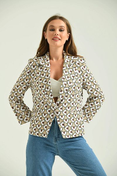 Park Karon Yellow Patterned Women's Short Jacket