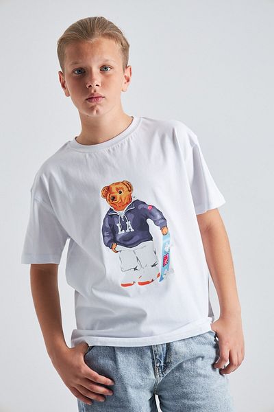 The Champ Clothing Детска тениска с принт от 100% памук за момчета със скейтборд с плюшено мече