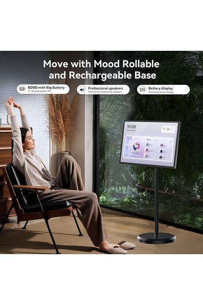 FlashHawk 21.5 Inch Portable TV Floor Smart Screen - LCD Touch Display Screen with Adjustable Stand