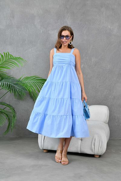 Park Karon Rochie țesută pentru femei Baby Blue cu draperii și bretele groase