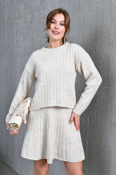 Park Karon Women's Double Knitwear Set with Crew Neck Skirt