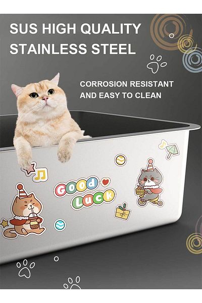 KidLe Large Stainless Steel Cat Litter Box Cats Toilet Metal Kitten Litter Pan
