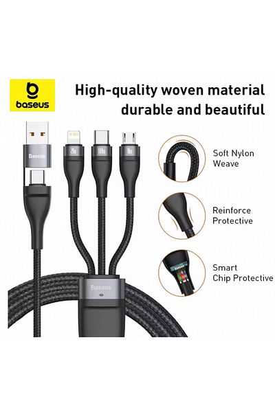 Baseus 1.2 M Black 3 In 2 Usb Type C Cable For Iphone 15 14 13 12 Promax 11 Charger Cable