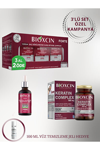 Bioxcin Keratin Complex 500 Mg 60 Tablet+Forte Şampuan 3X300ML+Forte Serum 1X50 ml +100ML YÜZ TEMİZLEME JELİ