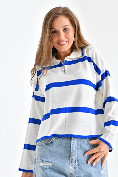 Park Karon Поло з коміром на блискавці, смугастий трикотажний светр - сезонни...