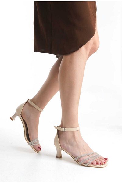 JVC Beige Women's 3 Stripes Stone Low Heel Shoes