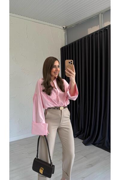 elif teke Kalın Manşetli Gömlek Pembe