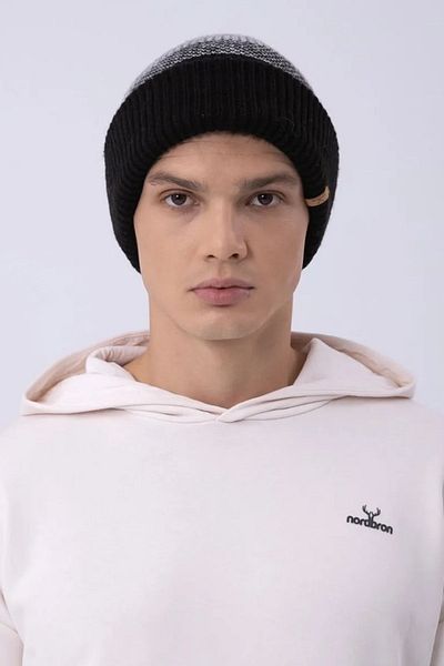Nordbron Black Beret - Winter Folded Basic Logo Detailed Acrylic Rea