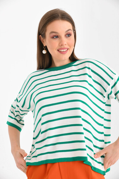 Park Karon Siyah Çizgili Bisiklet Yaka Mevsimlik Salaş Triko Kazak