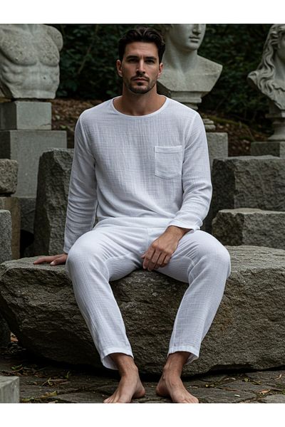 Combattente Ανδρικό Σετ Πυτζάμες Organic Muslin - Natural Natural-oeko Tex Certified