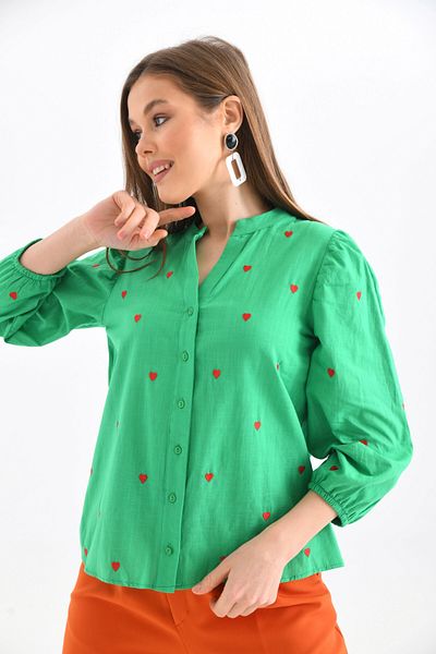 Park Karon Embroidered Long Sleeve Women's Blouse - Button Detail