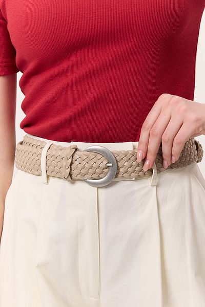 Manuka Beige Braided Leather Buckle Belt