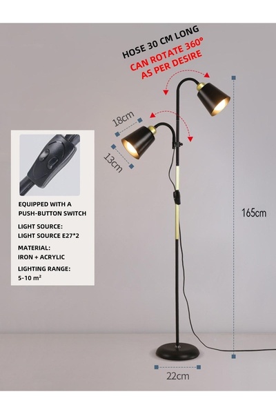 COOYA Modern Nordic Luxury Floor Lamp,3 Lighting Modes,dual-head Design,adjustable Angles,14w,black