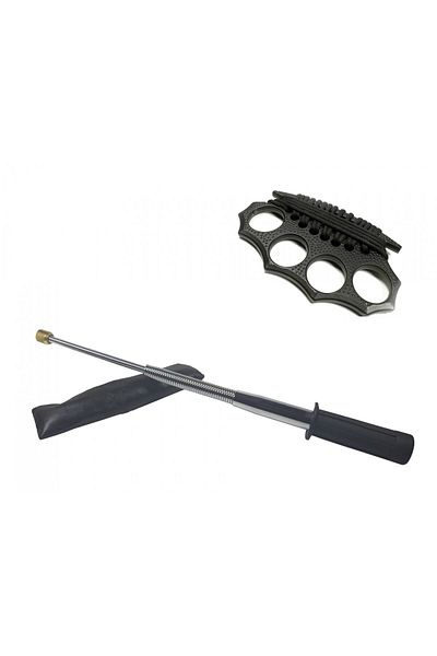 Depox Set bastoane telescopice argintii flexibile, maner din cauciuc, 47 cm si cutie neagra, model nou