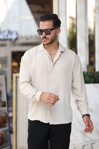 Tex Republic Ανδρικό πουκάμισο με κρέμα casual κοπής με υφή Oversize Casual Aerobin