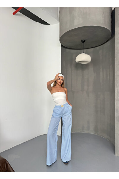 BEJNA Pantaloni largi din bumbac cu dungi albastre de damă