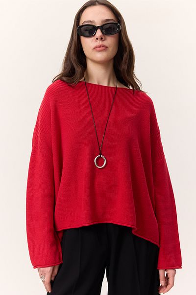 Manuka Übergroßer, gewellter, runder Tencel-Pullover in Rot