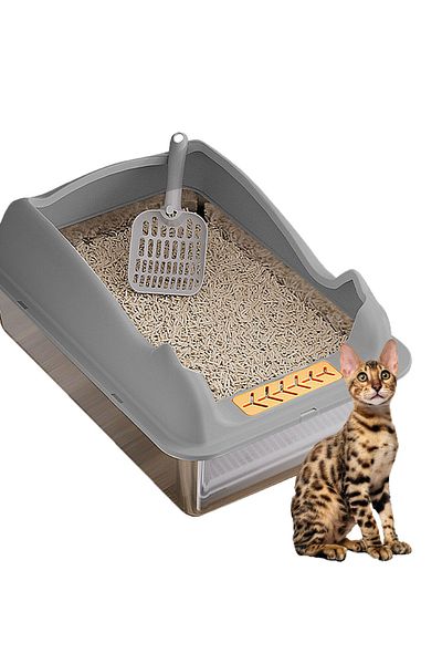 KidLe Stainless Steel Cat Litter Box Metal Cat Litter Box