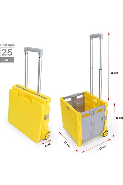 fulina 25kg Folding Shopping Trolley,with telescopic aluminium handle,Yellow and Grey,for Grocery Shopping