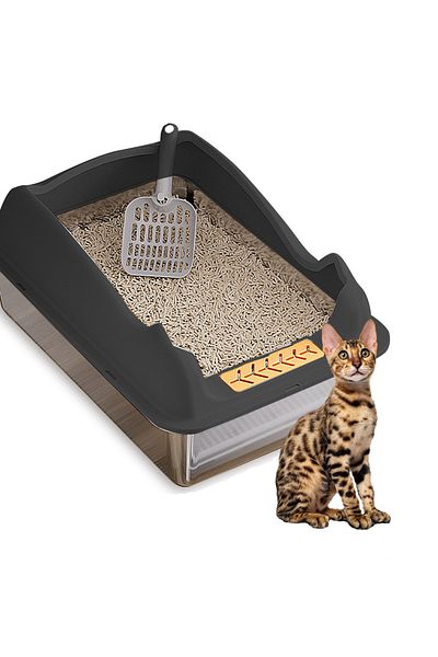 KidLe Stainless Steel Cat Litter Box Metal Cat Litter Box