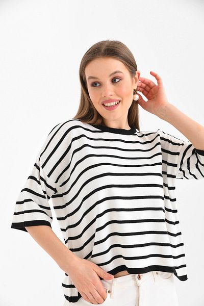 Park Karon Πλεκτό πουλόβερ Crew Neck Casual - Μαύρο ριγέ εποχιακό