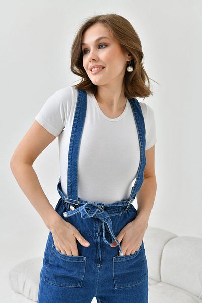 Park Karon Salopetă de damă din denim albastru închis - Salopetă de grădinărit cu talie elastică
