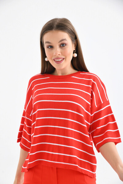 Park Karon Prugasti pulover sa okruglim izrezom, sezonski kratki pleteni džemper