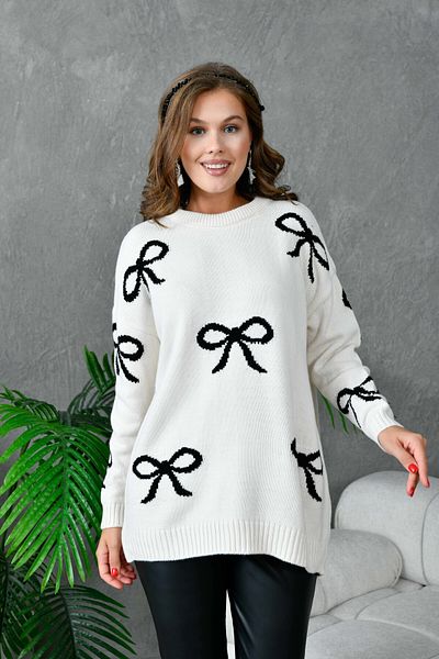Park Karon Women's Crew Neck Patterned Loose Knitwear Sweater