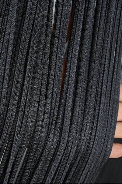 AKÇA TEKSTİL Plain Thread Model 100 cm Width 280 cm Length Dark Anthracite Color Ready-Made Thread Curtain
