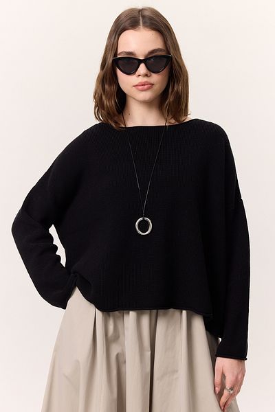 Manuka Oversize Draped Cotton Sweater Black