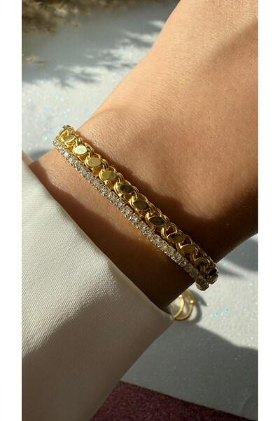 Luna Argento ALTIN KAPLAMA ARPA ZİNCİR VE SU YOLU BİLEZİK 925 AYAR GÜMÜŞ