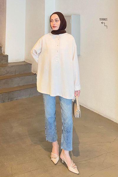 lamelif Linen Blouse - Stone Model