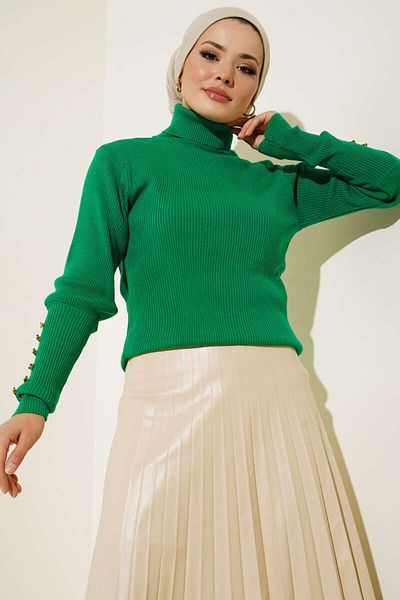 giyze Buttoned Sleeves Turtleneck Bady Green 5001