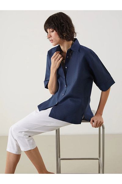 LC Waikiki Cămașă de damă LCW Vision Indigo Oversize din in