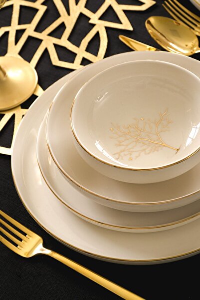 Farika Porselen Tree Of Life 24 Piece 6 Person Gold Gilded Porcelain Dinner Set