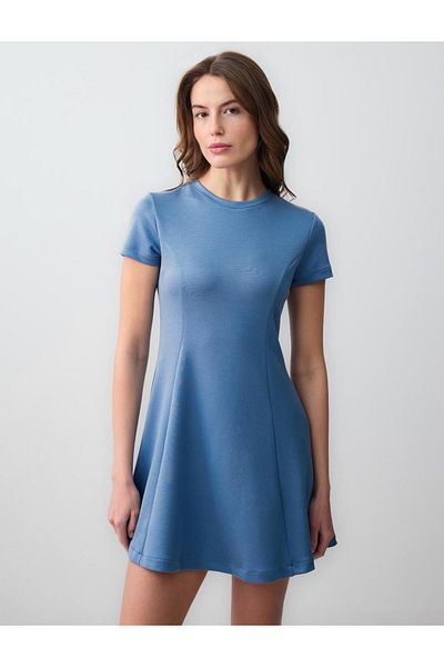 Jimmy Key Rochie mini tricotată modal cu mânecă scurtă, albastră