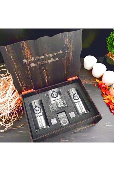 hediyekralı Ahşap Hediye Kutusu İçinde İsme Özel VİP Hediye Seti