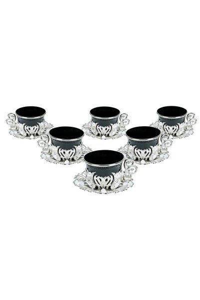 FARİKA طقم قهوة أسود بستة أشخاص بتفاصيل حجرية (أبيض) (صنع في تركيا)