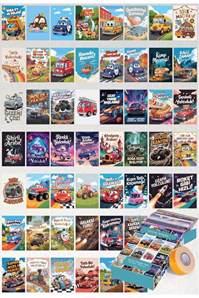 GUGUK Çocuk Araçlar Temalı 54 Adet Duvar Poster Seti Oda Dekoru