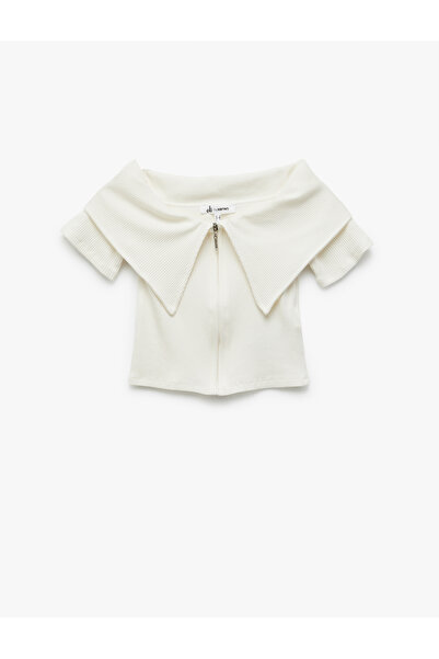 Koton Μπλουζάκι με κοντό μανίκι με φερμουάρ με λεπτή εφαρμογή από βισκόζη