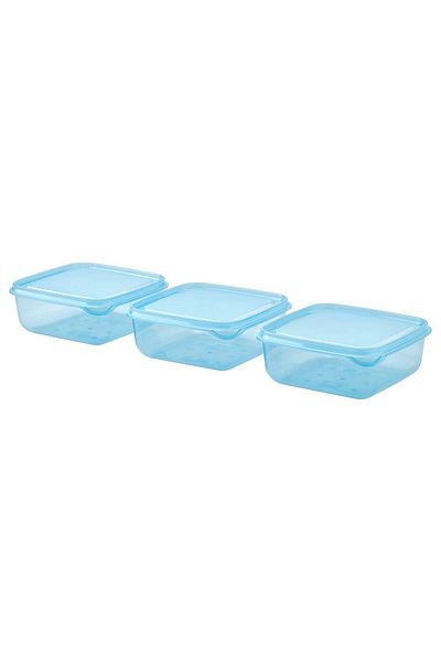 IKEA PRUTA 0.6L Food Container with Lid, Blue 14x14x6cm, 3-Pack, Stackable