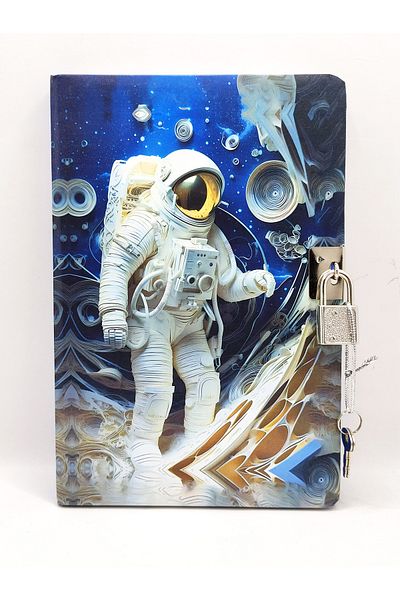 Limmy 3D Look Scrapbook (Diary) Locked Notebook 80 Sheets - Blue Astronaut