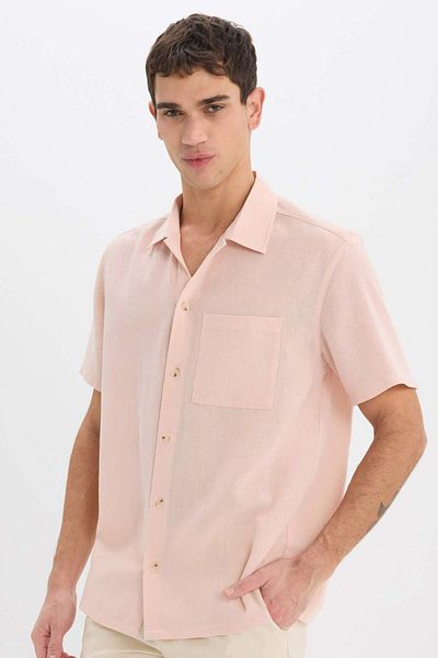 DeFacto Καλοκαιρινό κοντομάνικο πουκάμισο Relax Fit Polo Neck Linen Look E1230AX25SM