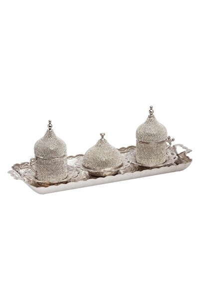FARİKA 2-person Coffee Set With Stone Detail And Metal Tray (WHITE) (Made in ...