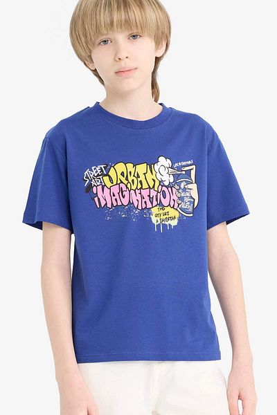 DeFacto Tricou cu mânecă scurtă imprimat cu gât pentru băiat E7493a825sm