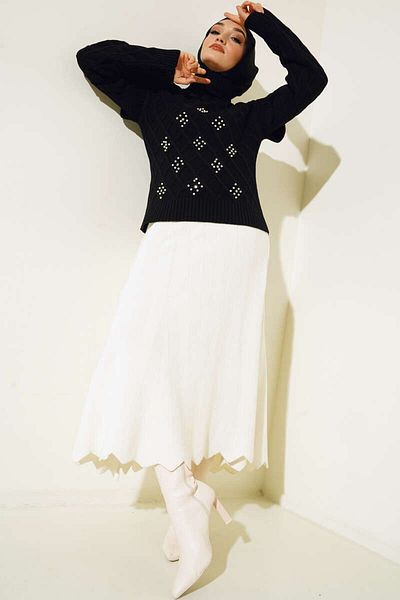giyze Pearl Half Turtleneck Knitwear Sweater Black 7031-7058