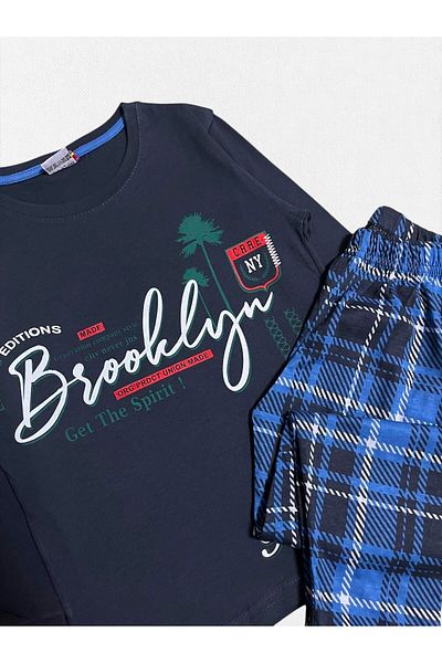 Fil Kids Men's Pajamas: Cotton Anthracite Brooklyn Pattern Six Sleeve Seasonal Suit