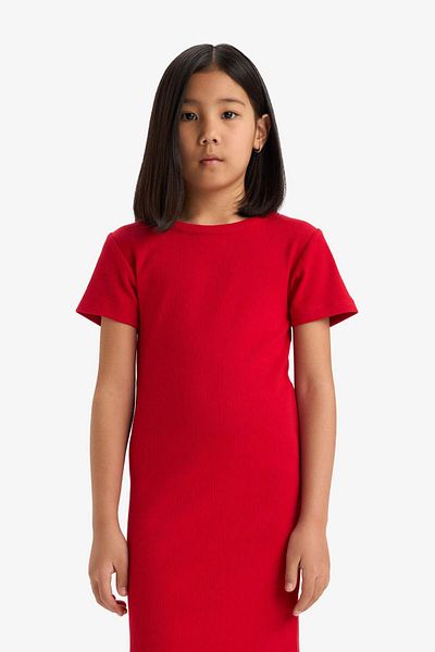 DeFacto Mädchen-Kurzarmkleid mit Rundhalsausschnitt und geripptem Camisole C4644A825SM