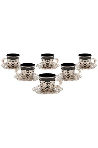 FARİKA طقم قهوة دورو الأسود لستة أشخاص (أبيض) (صنع في تركيا)