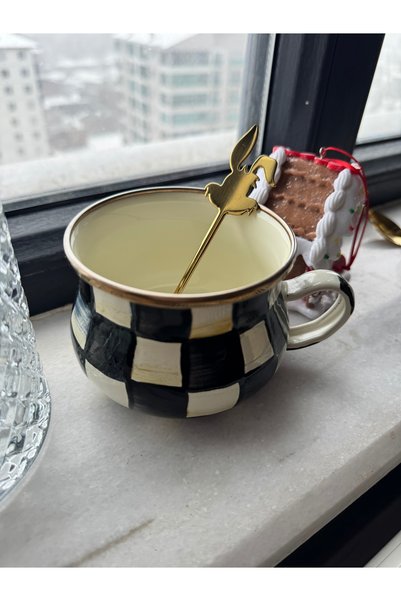 Hatice sakallı design 1 Piece Rabbit Figured Coffee Mug Spoon Titanium Gold Spoon